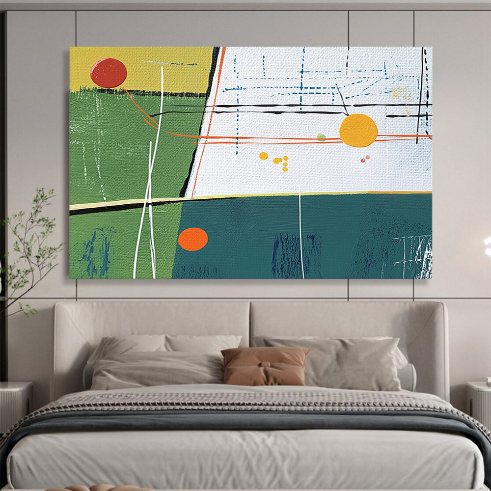 “Colorful Geometric Landscape” - Green, Yellow, Blue, Red with Geometric Forms - Abstract Acrylic Painting HB1354