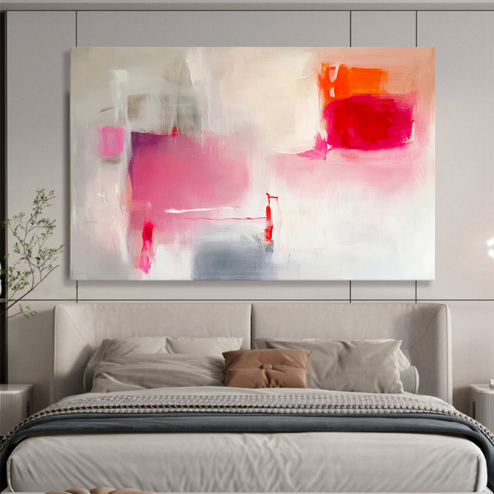 “Blush and Pop” - Pink, Red, Gray, Soft and Bold Strokes - Abstract Expressionist Acrylic Painting HB1537