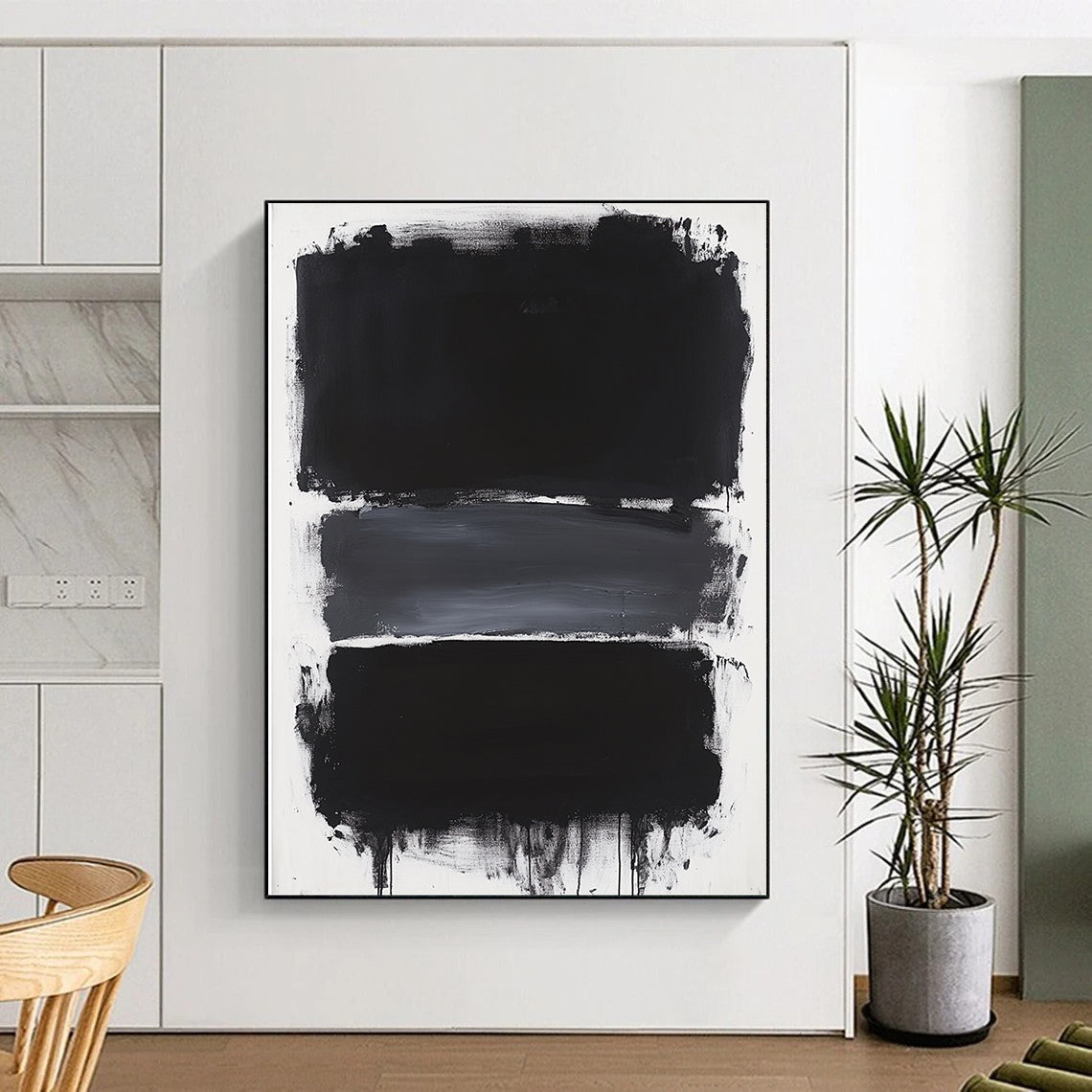 Black, Gray and White Layered Rectangles "Subtle Depth" Painting On Canvas HB277