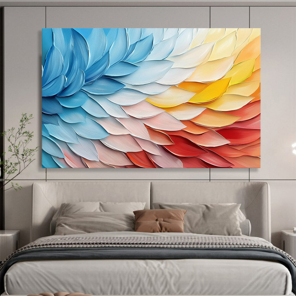 “Rainbow Petal Harmony” - Blue, Yellow, Pink, Layered Petals Painting On Canvas HB0728