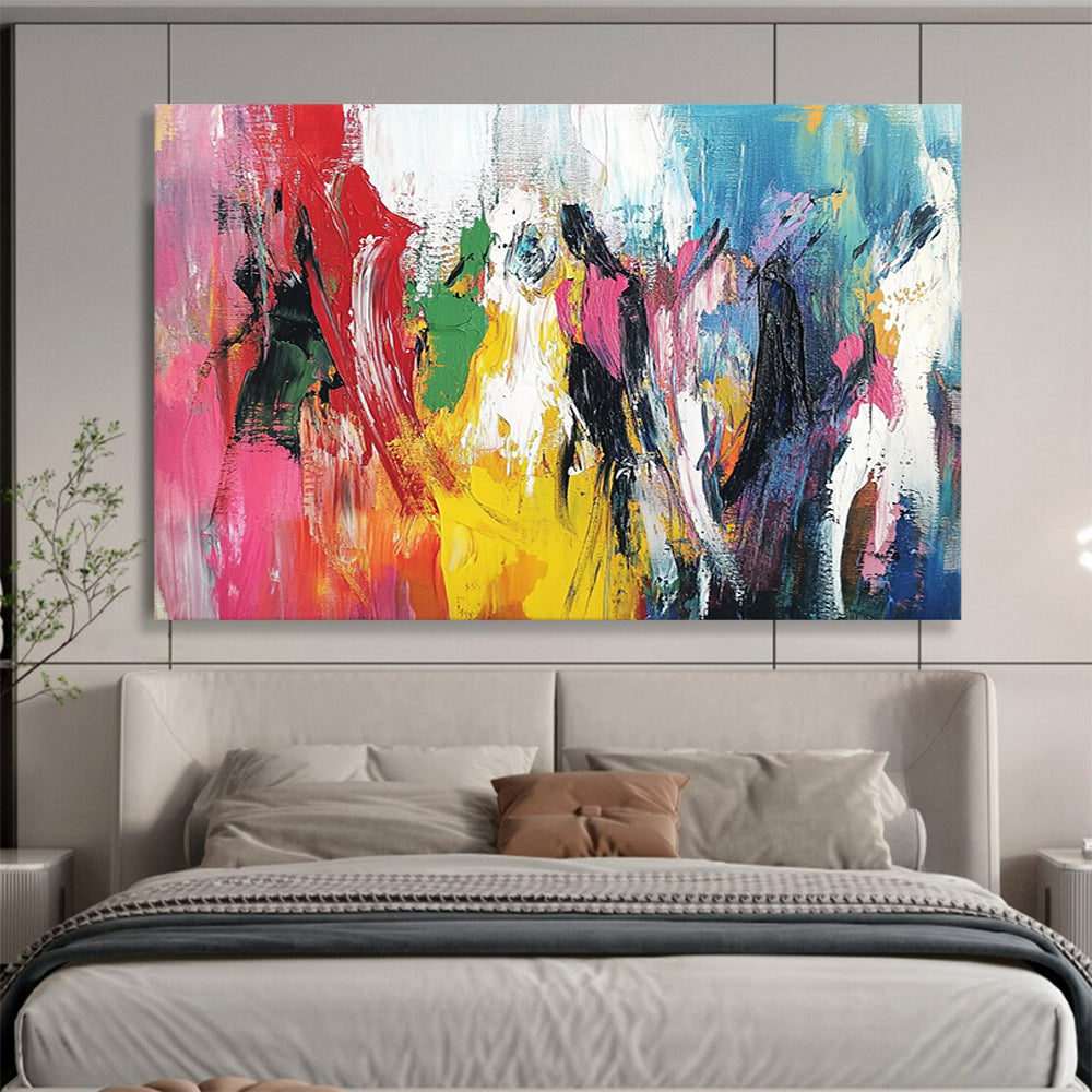 “Rainbow Figure Abstract” - Red, Yellow, Green, Blue, Pink with Colorful Forms - Painting On Canvas HB1375