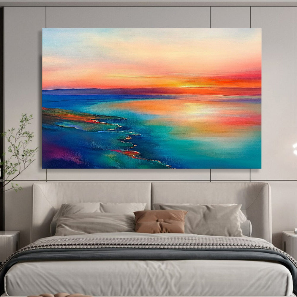 Abstract Coastal Sunset - Color - Field Landscape Oil Painting On Canvas HB0478