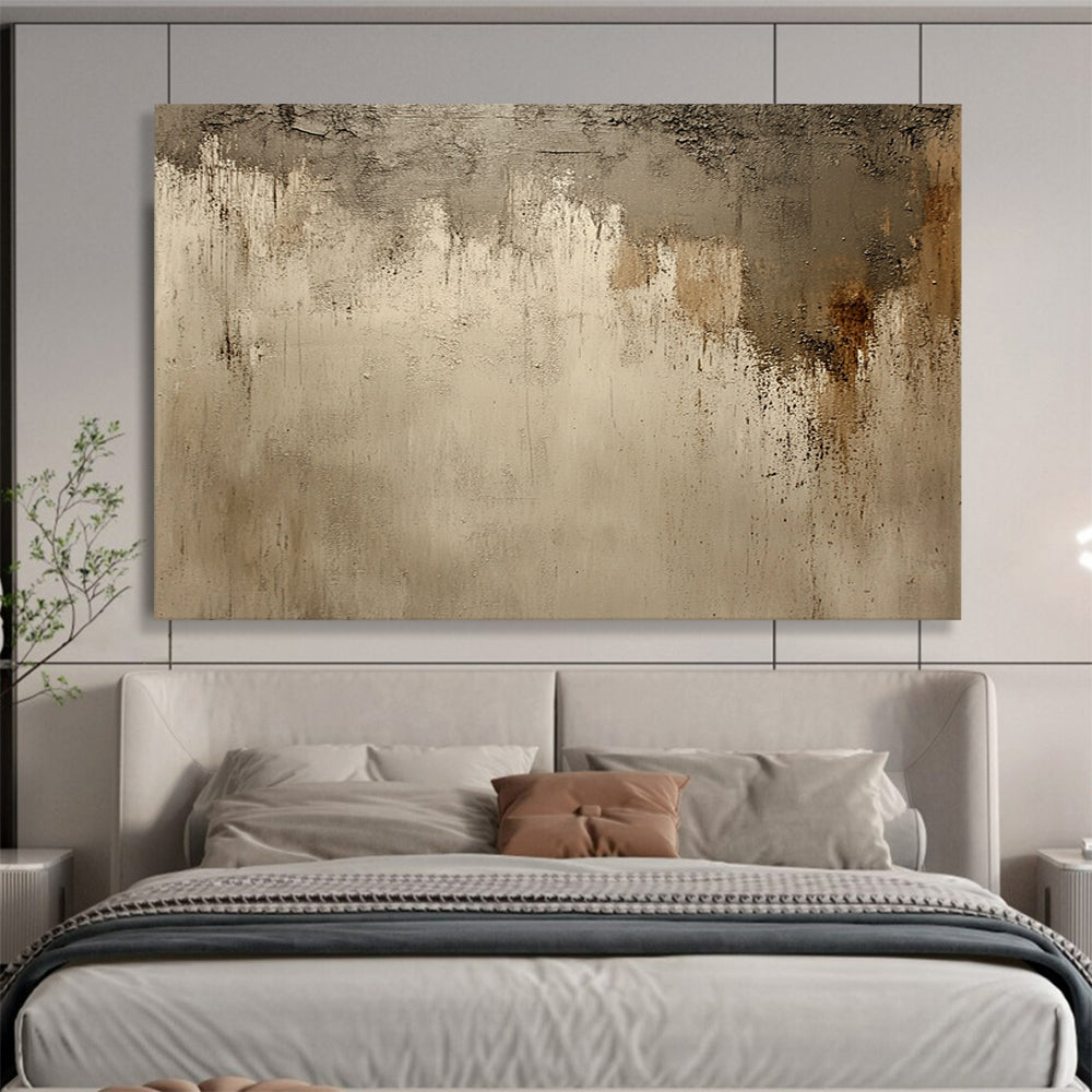 “Textured Beige - Gray Wall” - Rough, textured beige and gray, Textural Abstract Painting On Canvas HB0549
