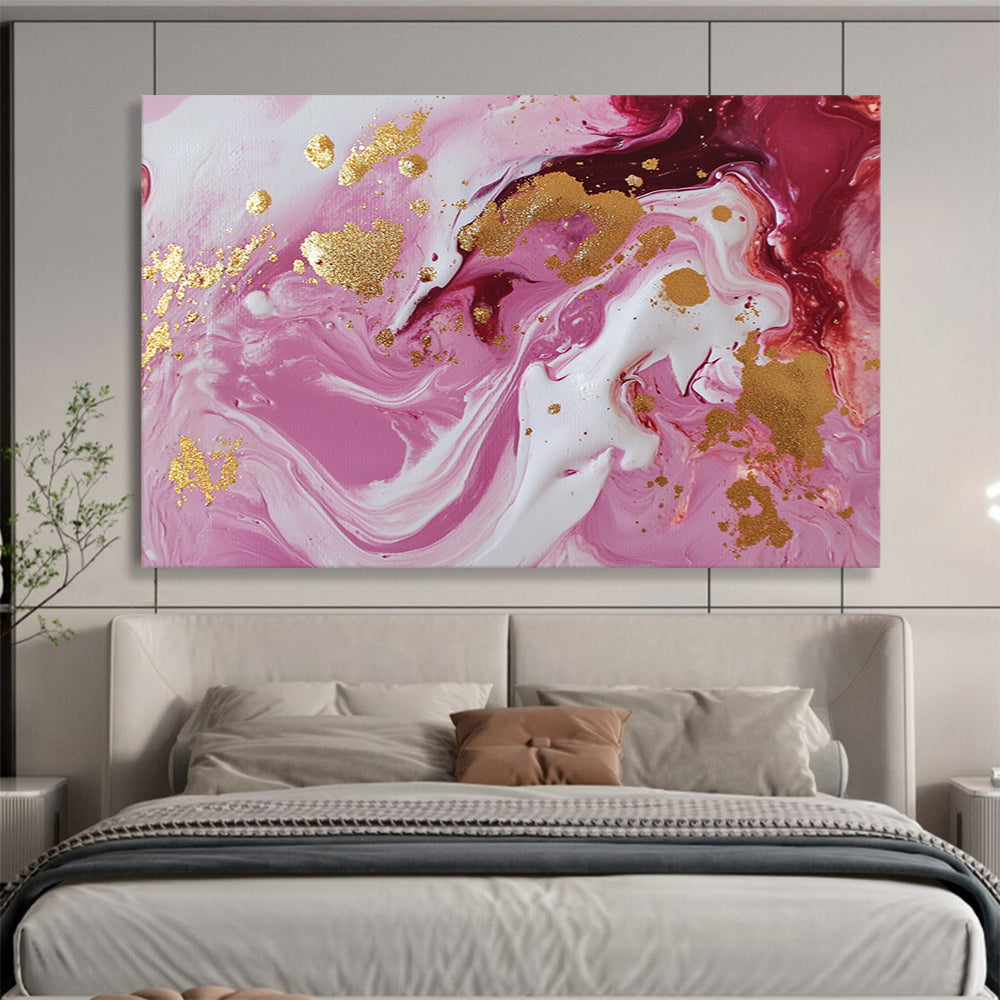 “Pink and Gold Swirl” - Pink, White, Gold, Fluid Swirling Patterns - Acrylic Pour Painting HB1728