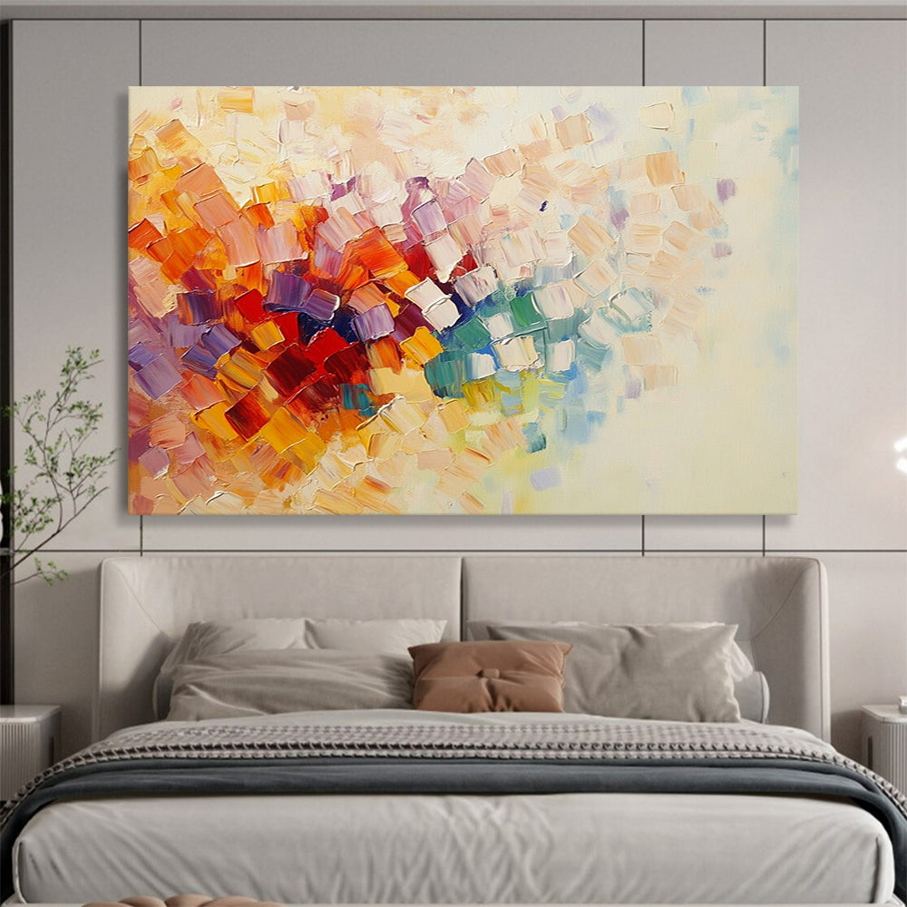 “Colorful Cubist Blooms” - Multicolor, Cubist - style Flower, Palette Knife Textured Painting HB1116