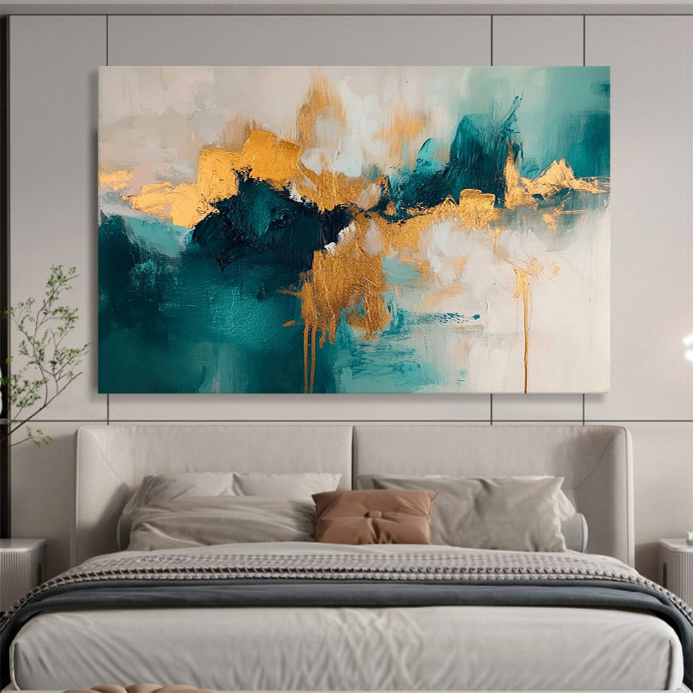 “Colorful Abstract Landscape” - Green, blue, purple, orange, yellow; Colorful abstract landscape with thick brushstrokes; Oil Painting On Canvas HB1285