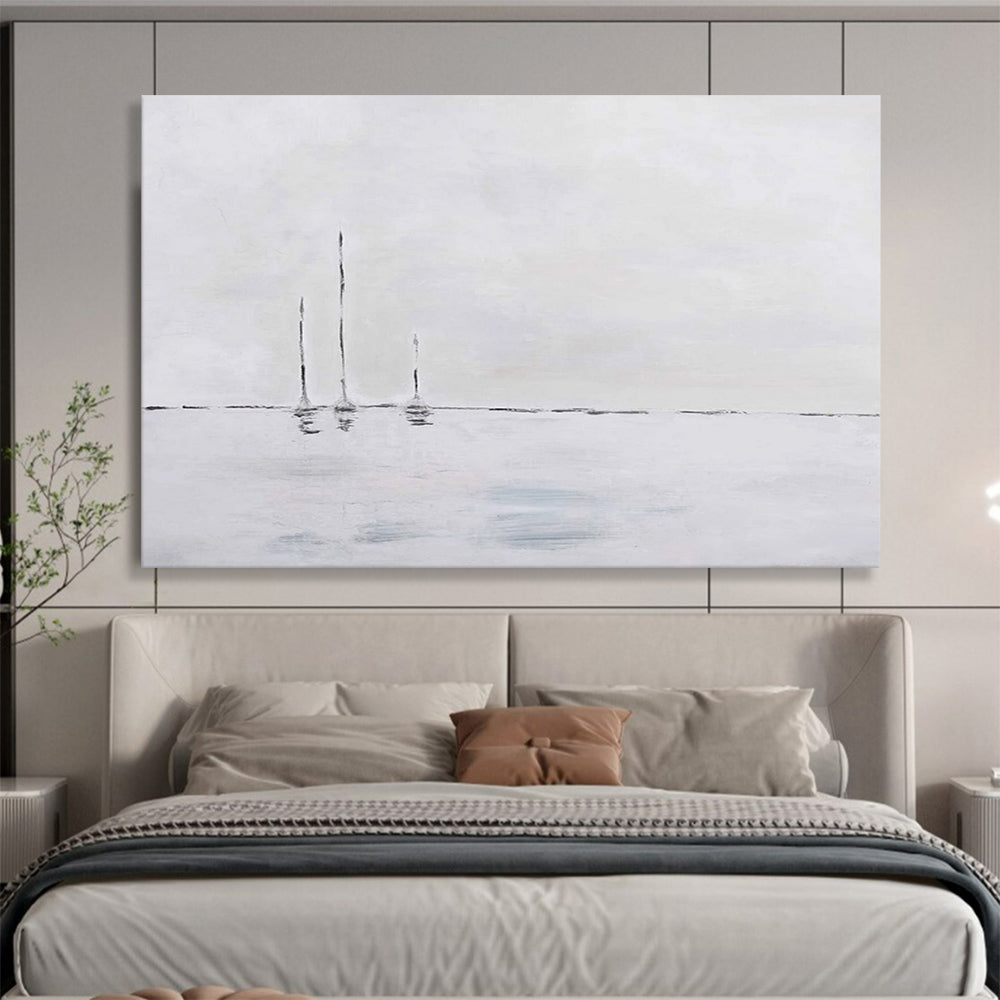 Minimalist Sailboats on Calm Sea - Serene Living Room Art DLZ261