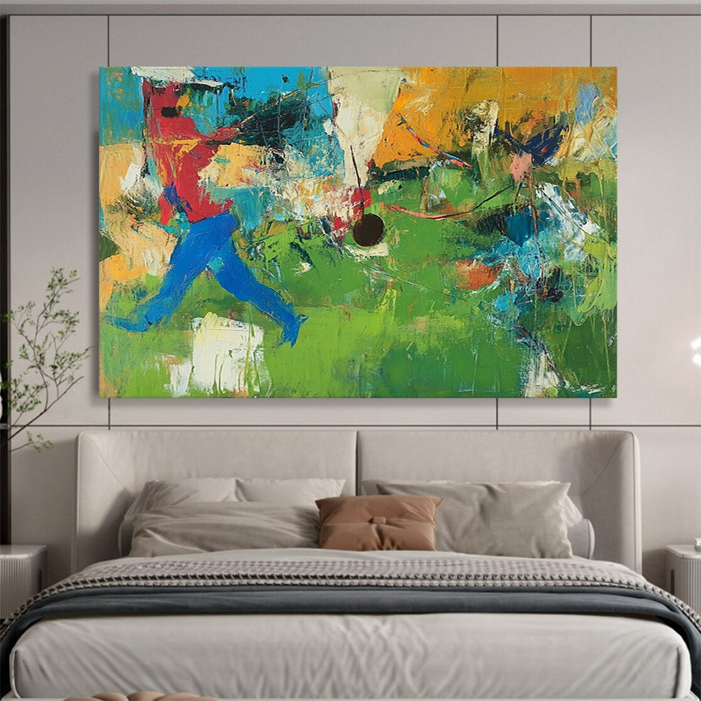 “Vibrant Sports Abstract” - Red, Blue, Green, Yellow with Dynamic Figures - Painting On Canvas HB1377