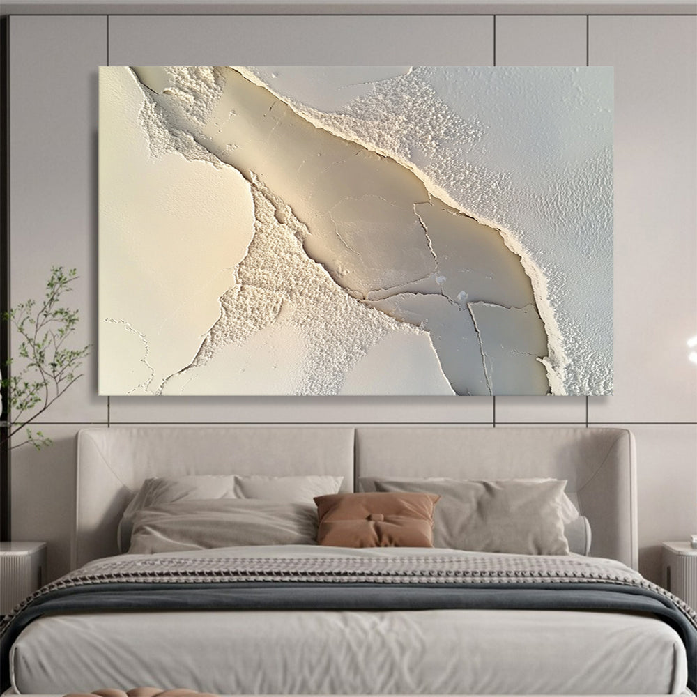 Cracked White Textured Abstract - Textural Minimalist Painting On Canvas HB0503