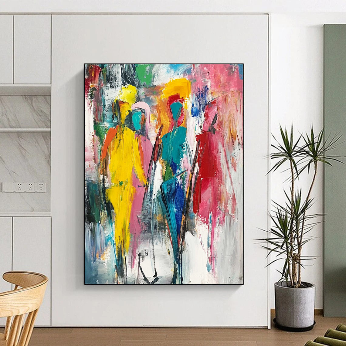 Vibrant contemporary hand-painted abstract art featuring dynamic composition thick brush strokes and emotional expressionism against a light background. DLZ0618