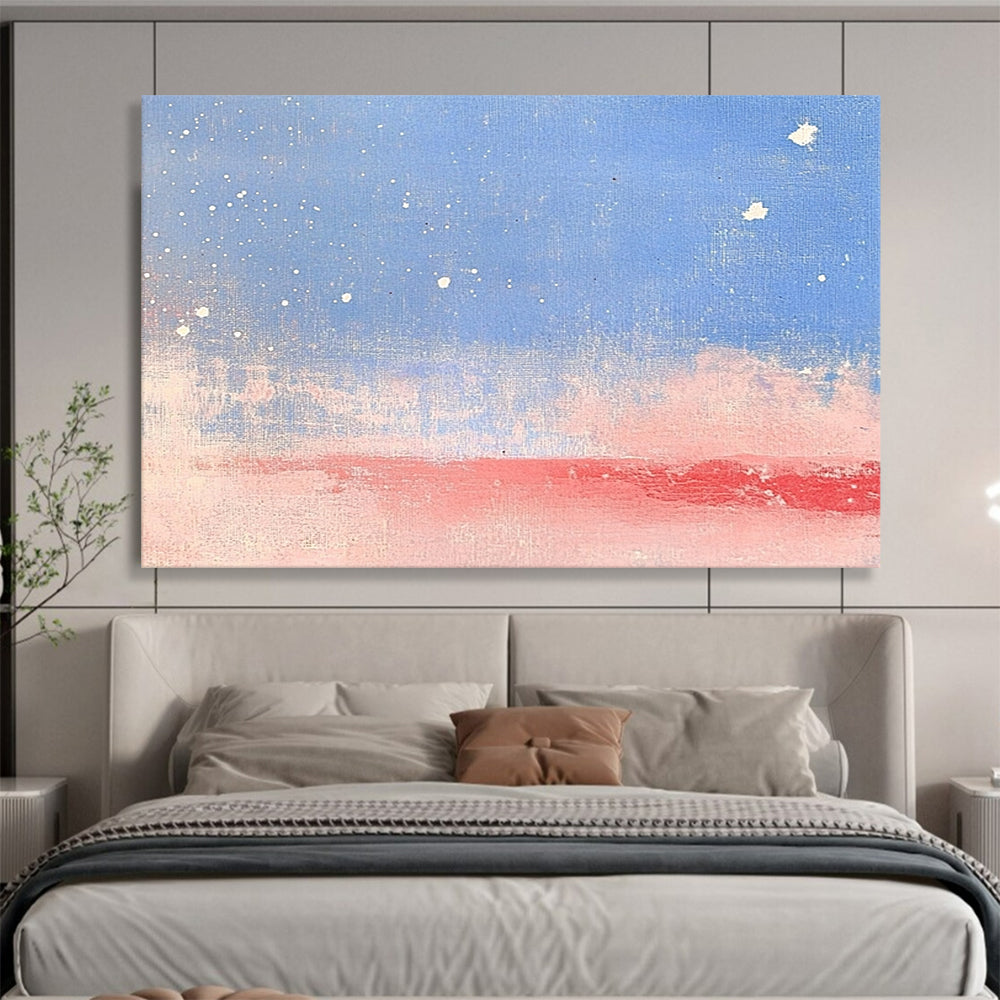 “Starry Sky Gradient” - Blue, Pink, White, Starry Sky and Gradient Landscape Painting On Canvas HB0951