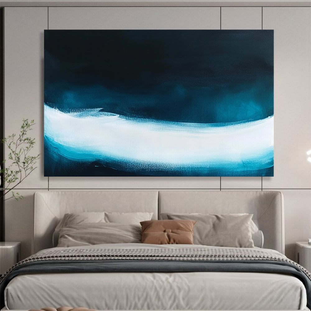 “Dark Blue with Light Blue - White Wave” - Minimalist Abstract Painting On Canvas HB0508
