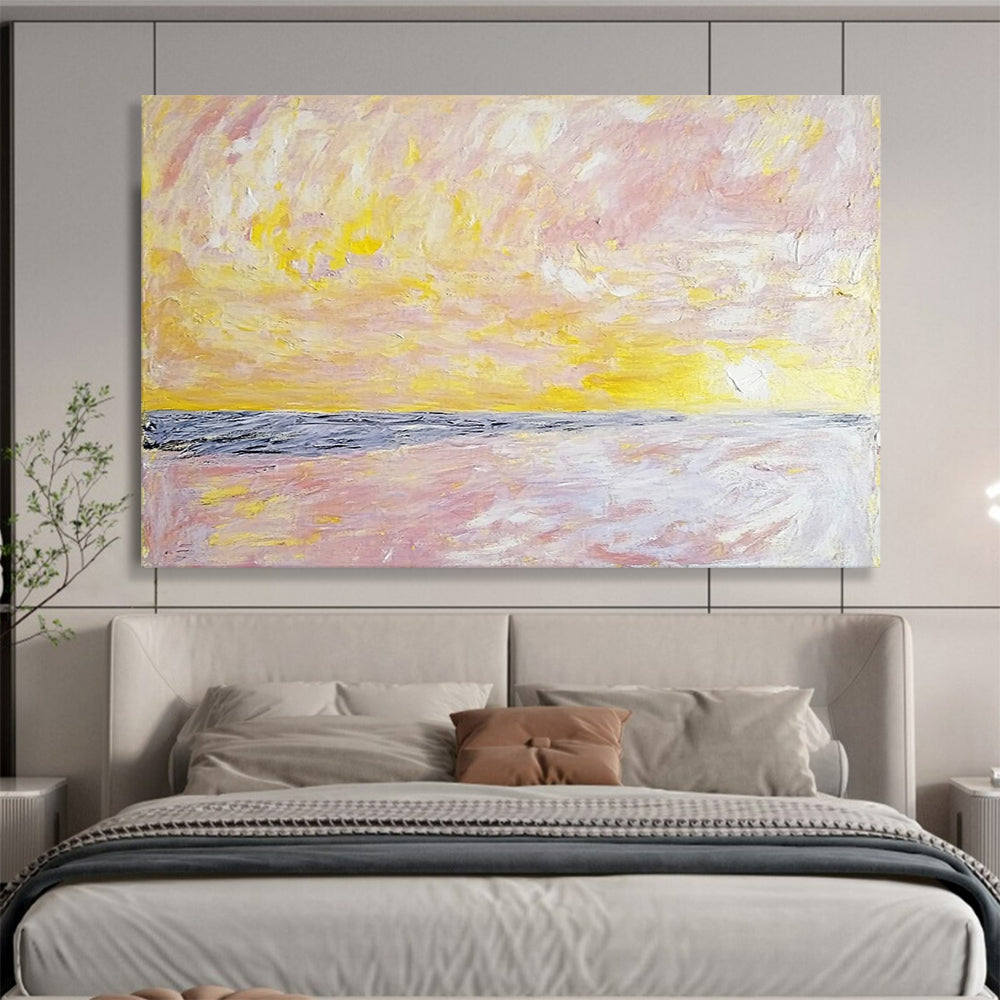 “Pastel Sunrise Beach” - Pink, Yellow, Purple, Abstract Dawn - Impressionist Acrylic Painting HB1509