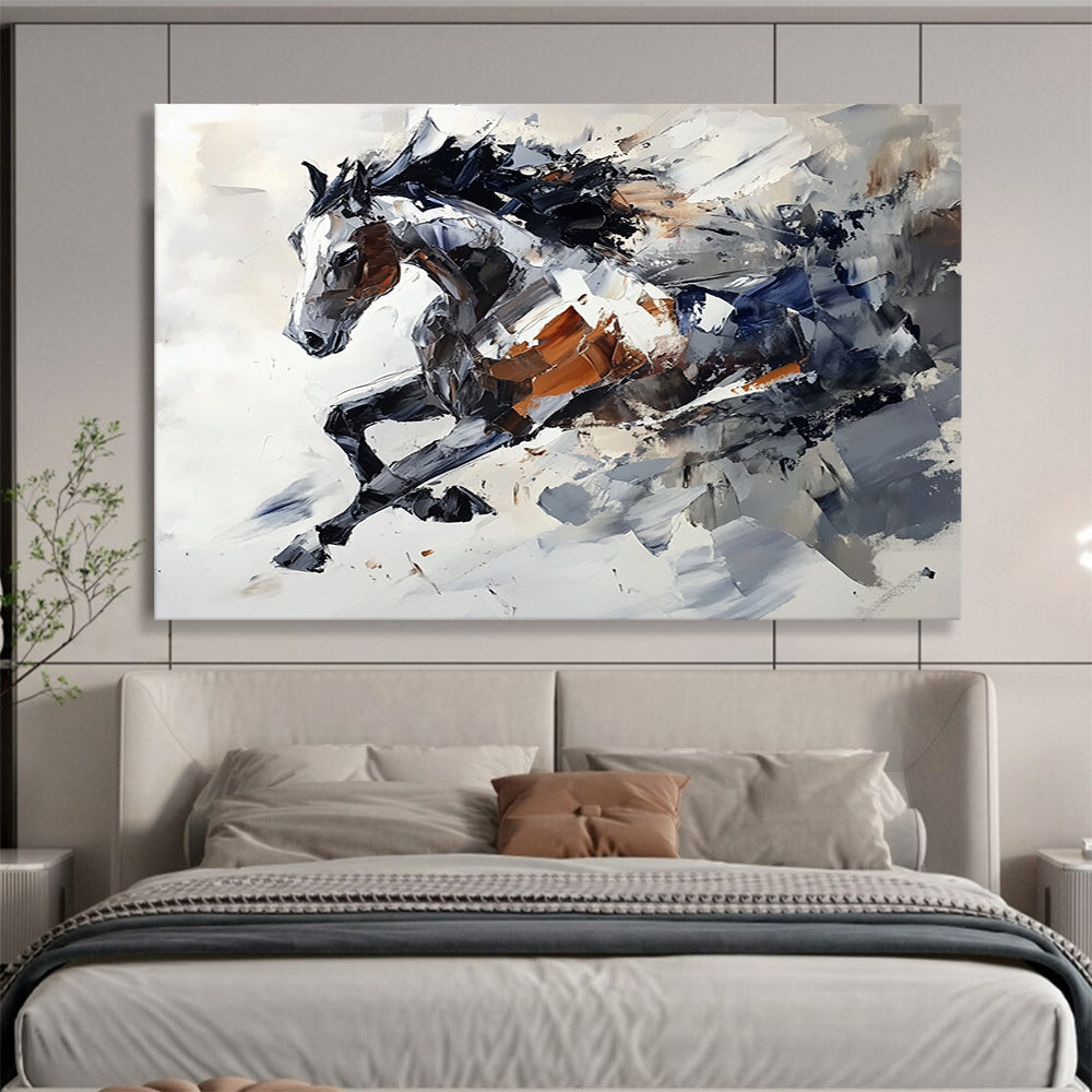 “Dynamic Horse Abstract” - Gray, Brown, Abstract Horse Oil Painting On Canvas HB0720