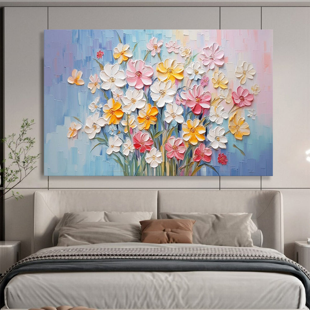 Textured Flower Bouquet - Cheerful Living Room or Dining Room Art DLZ210