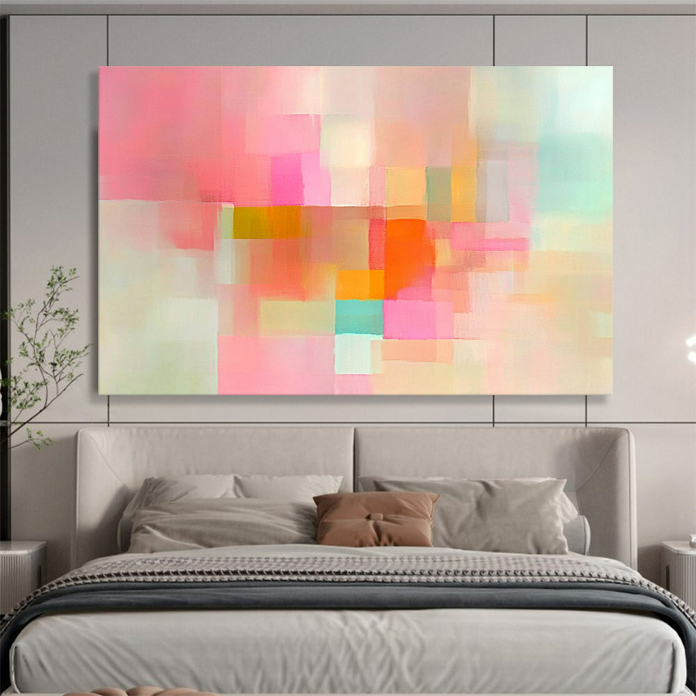 “Pastel Color Blocks” - Pink, peach, orange, teal; Soft abstract color blocks; Acrylic Painting On Canvas HB1210
