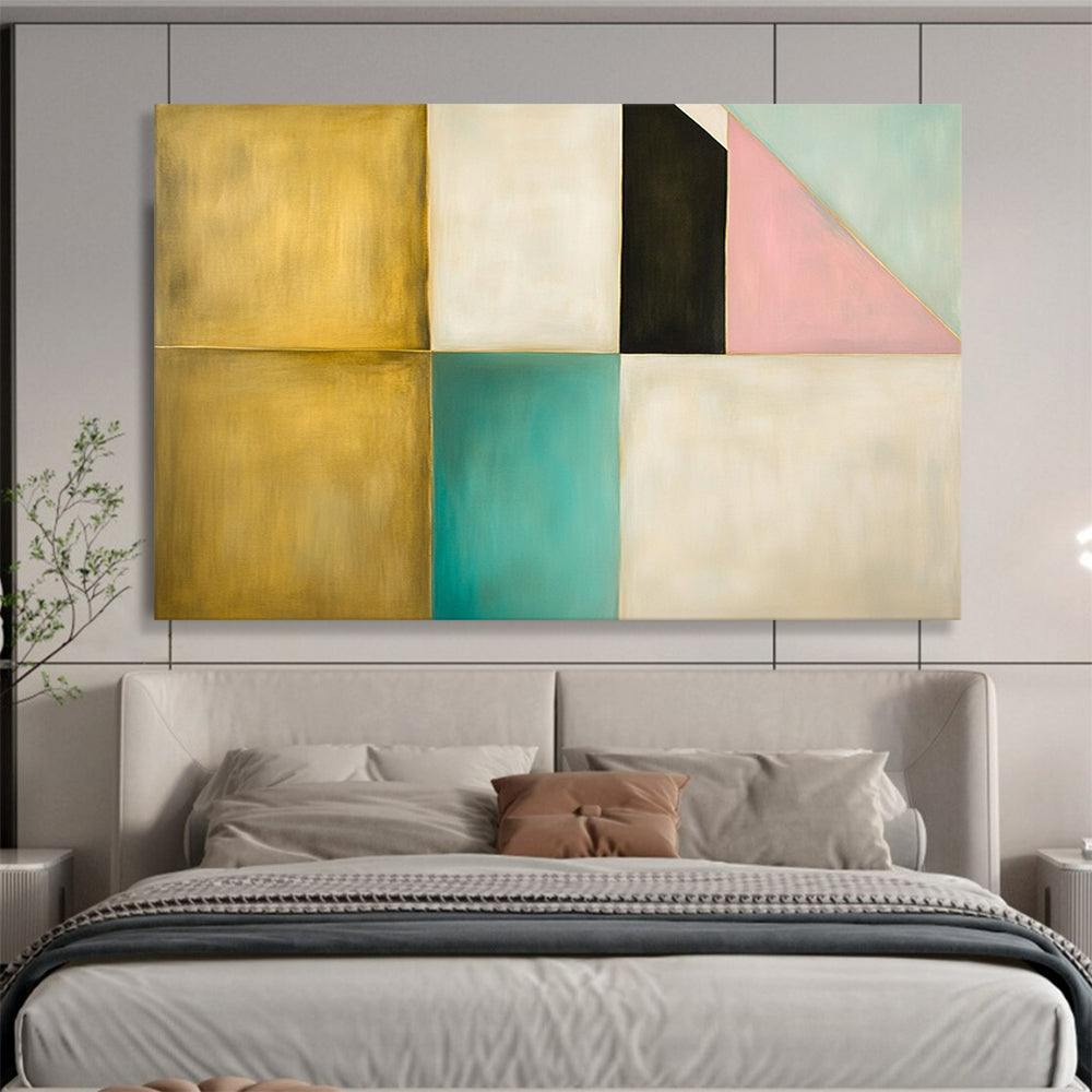 “Color - Blocked Harmony” - Gold, Teal, Pink, Geometric Blocks - Minimalist Acrylic Painting HB1528