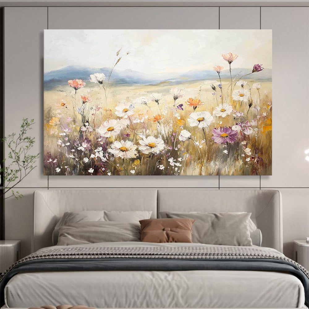 “Pastel Wildflower Field” - Soft - hued wildflowers in a meadow, Impressionist Landscape Painting On Canvas HB0546