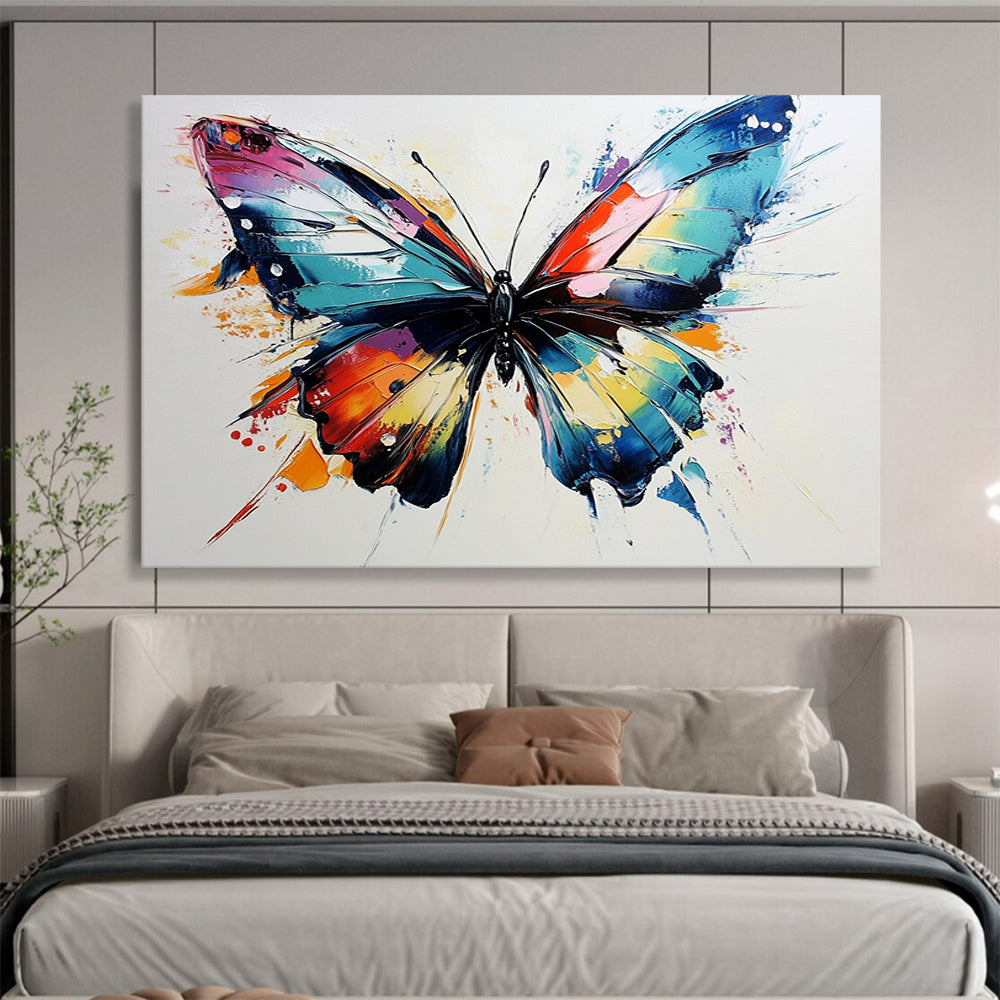 “Rainbow - Hued Butterfly” - Bright Pink, Blue, Yellow, Orange, Textured Butterfly Abstract Painting On Canvas HB0984