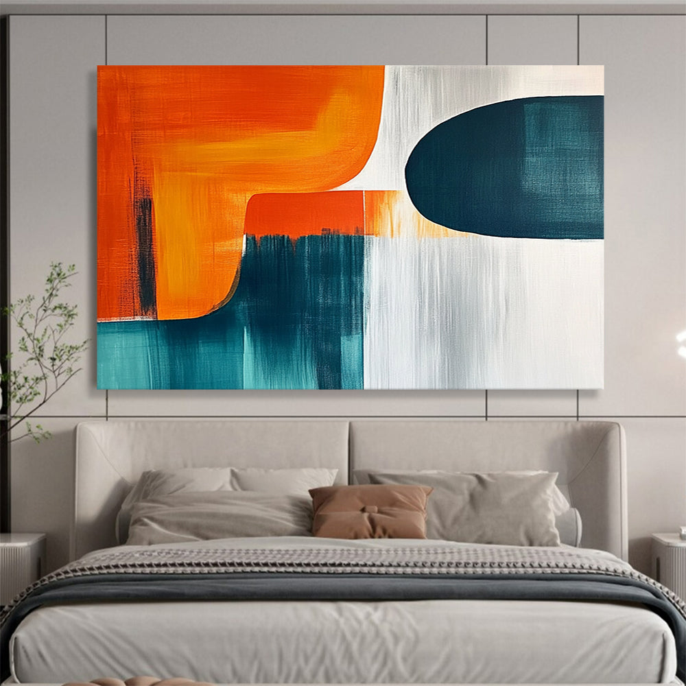 “Color - Blocked Abstract” - Orange, teal, white; Color - blocked abstract with soft transitions; Acrylic Painting On Canvas HB1270