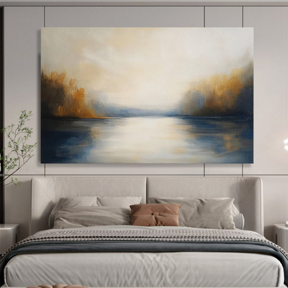 “Sunlit Lake Reflection” - Whites, Yellows, Blues, Brown, Lake Scene - Impressionist Oil Painting HB1572