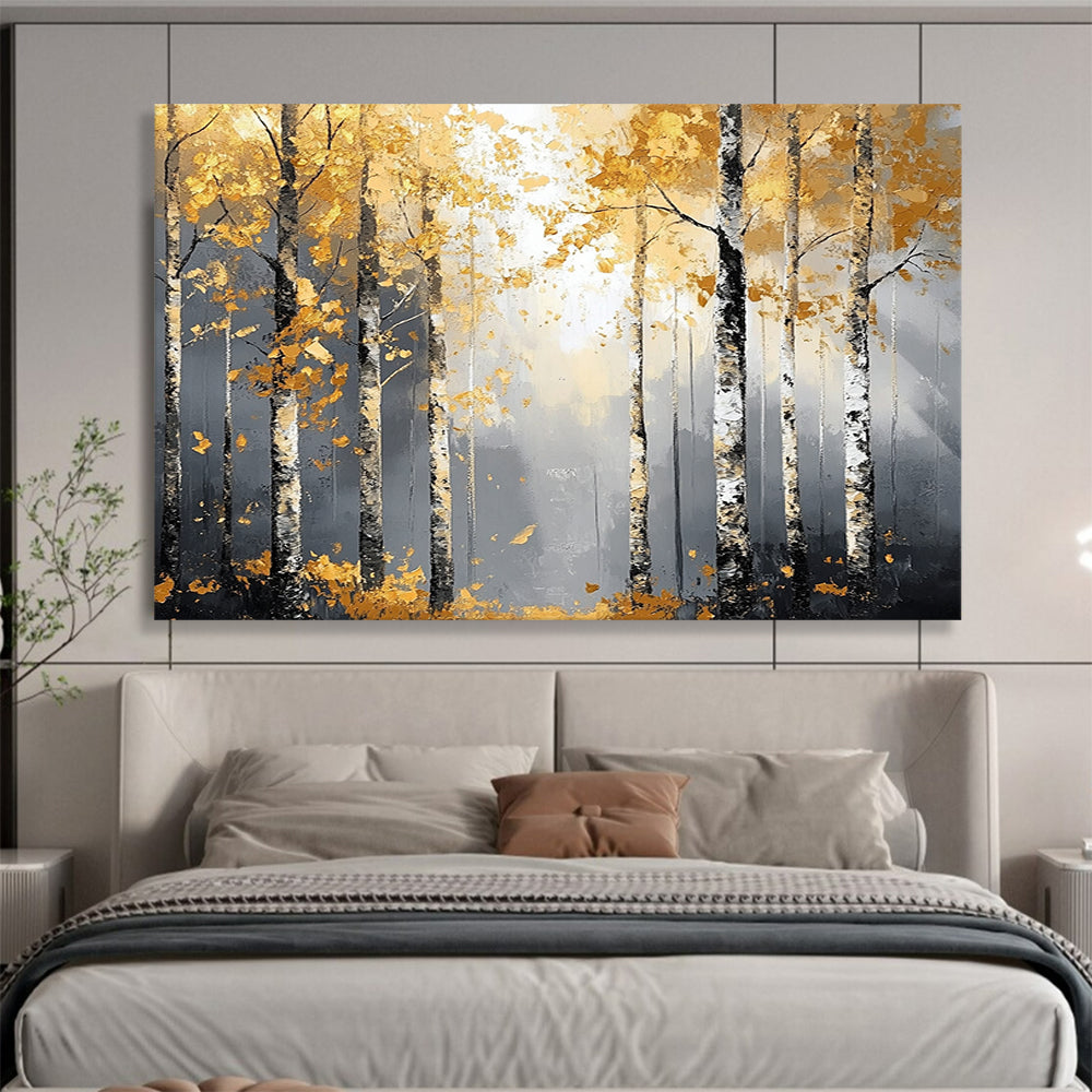 “Golden Birch Forest” - Gold, Gray, Birch Trees, Forest - Abstract Landscape Painting HB1682