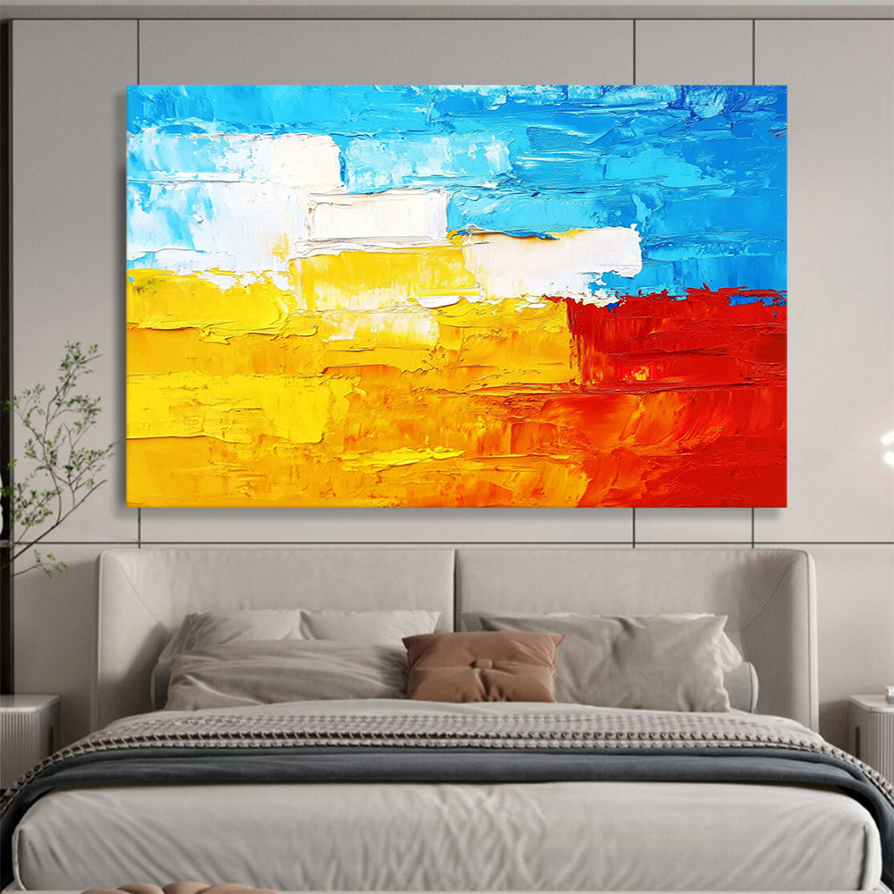 “Vibrant Color Block” - Blue, Yellow, Red, White, Bold Color Block Abstract Painting On Canvas HB0963