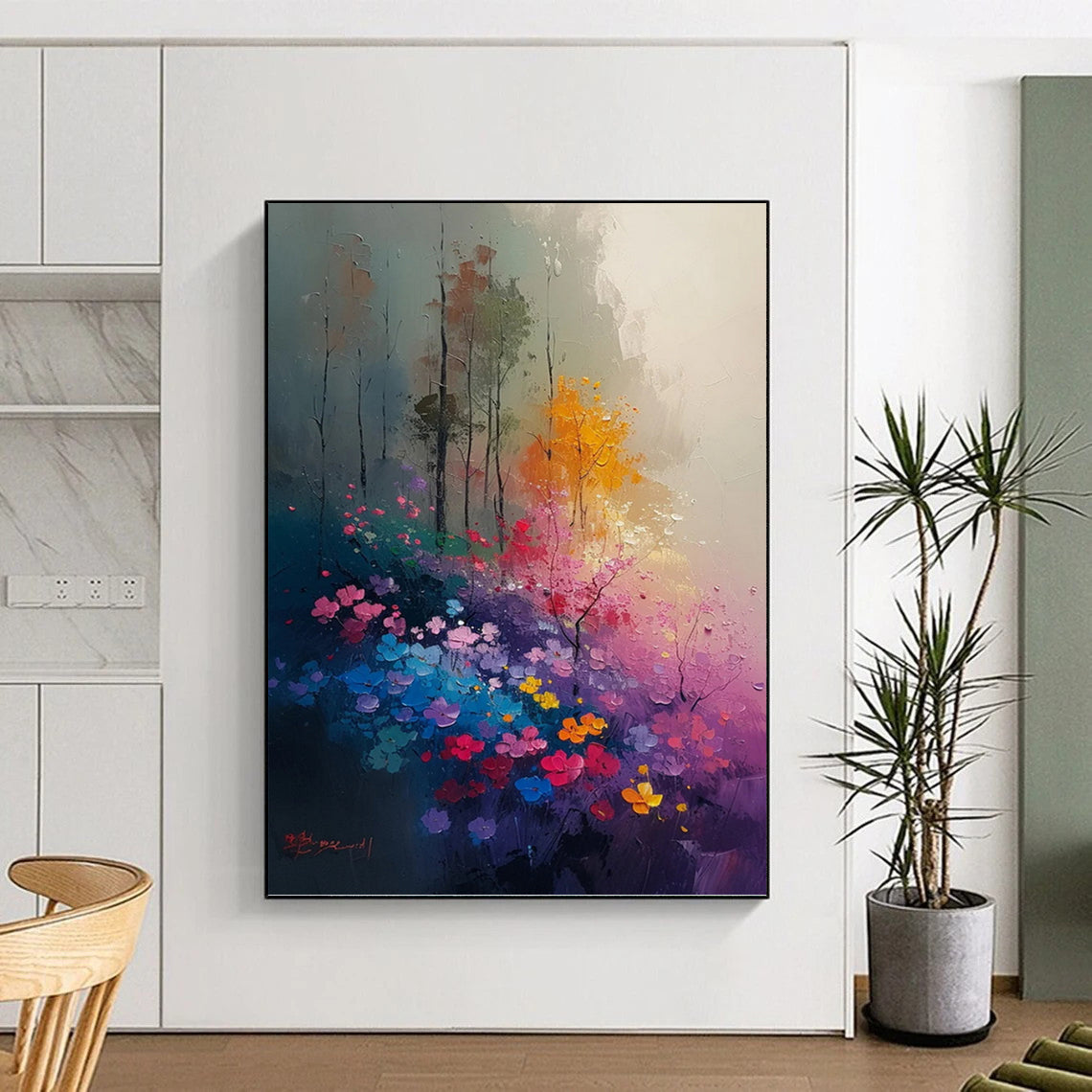 Titanic - Sized Vertical Hand - Painted Custom Abstract Enigma (with Diverse Textures), for Living Room and Hotel DKH1533