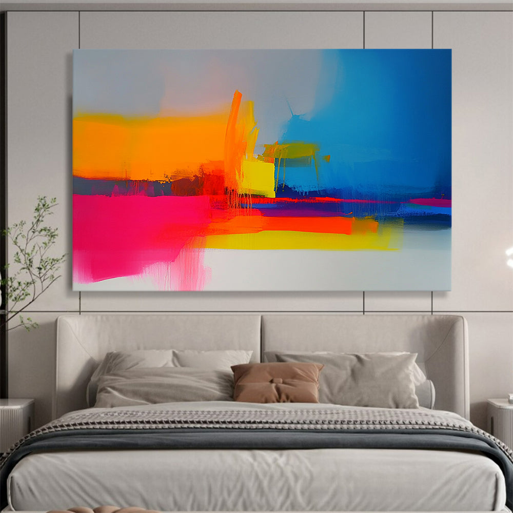 “Colorful Abstract Layers” - Orange, Yellow, Blue, Pink, Purple, White, Layered Brushstrokes - Painting On Canvas HB1438
