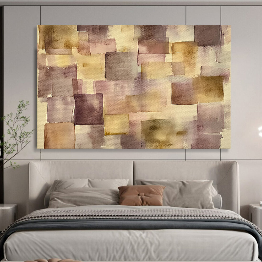 “Muted Geometric Squares” - Purple, Beige, Geometric, Abstract Painting On Canvas HB0764