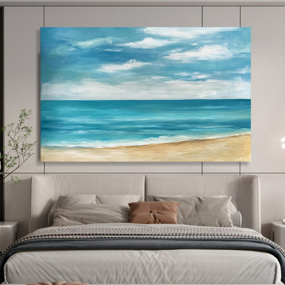 “Simple Coastal View” - Blues, Whites, Browns, Minimalist Beach - Acrylic Painting HB1602