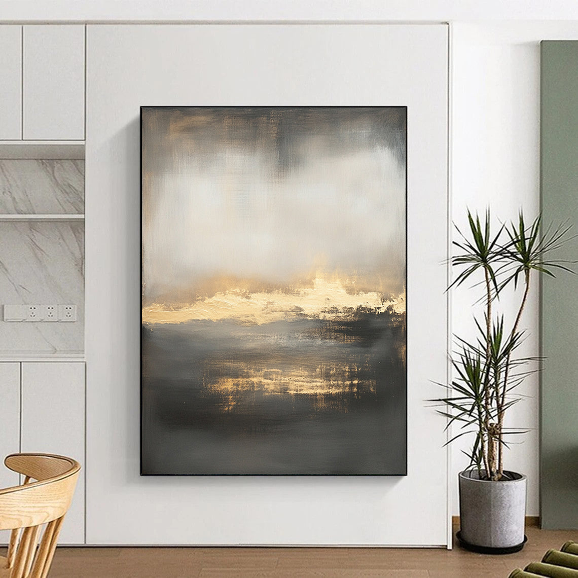 Subtle Tones Abstract Landscape "Moody Horizon" Painting On Canvas HB293