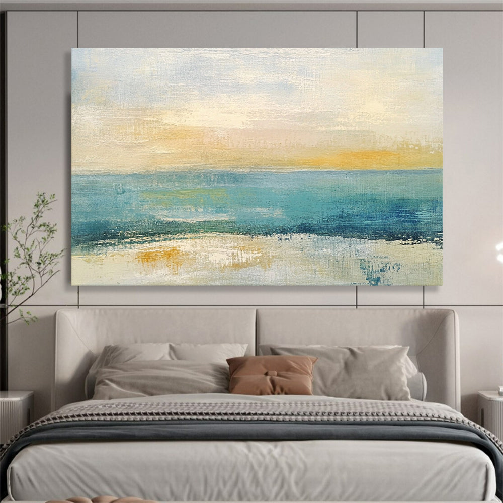 “Coastal Color Blend” - Blue, Yellow, Orange, Textured Sea and Sky Painting On Canvas HB0941