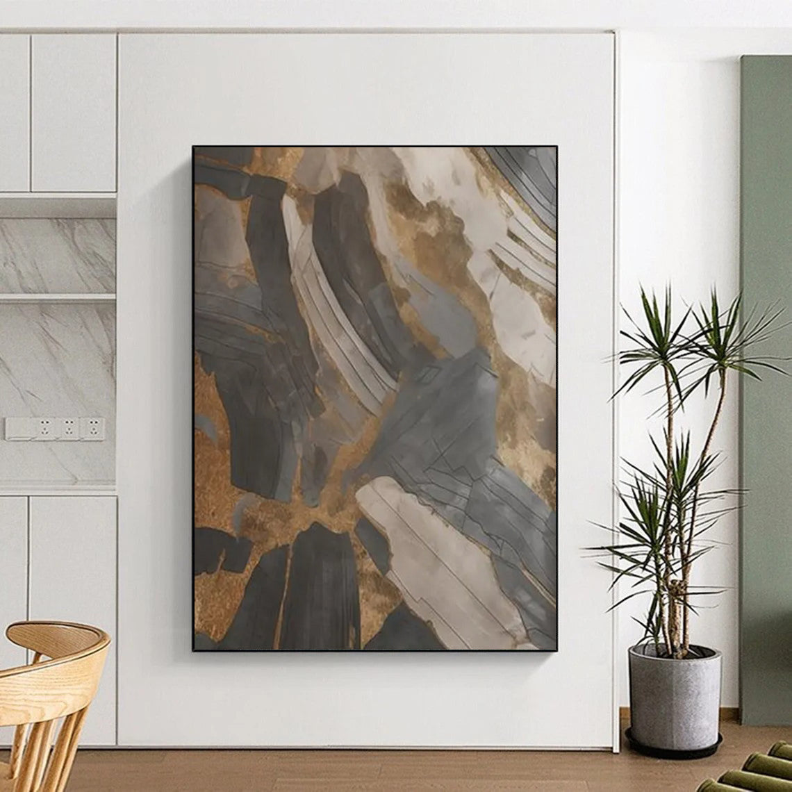 Layered Abstraction: Hand - Painted Custom Abstract Gem for Dining Room and Bar DTP137