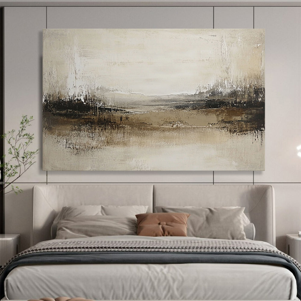 “Neutral Tones Abstract Field” - Beige, Brown, Textured Horizons, Abstract Landscape Painting On Canvas HB0903