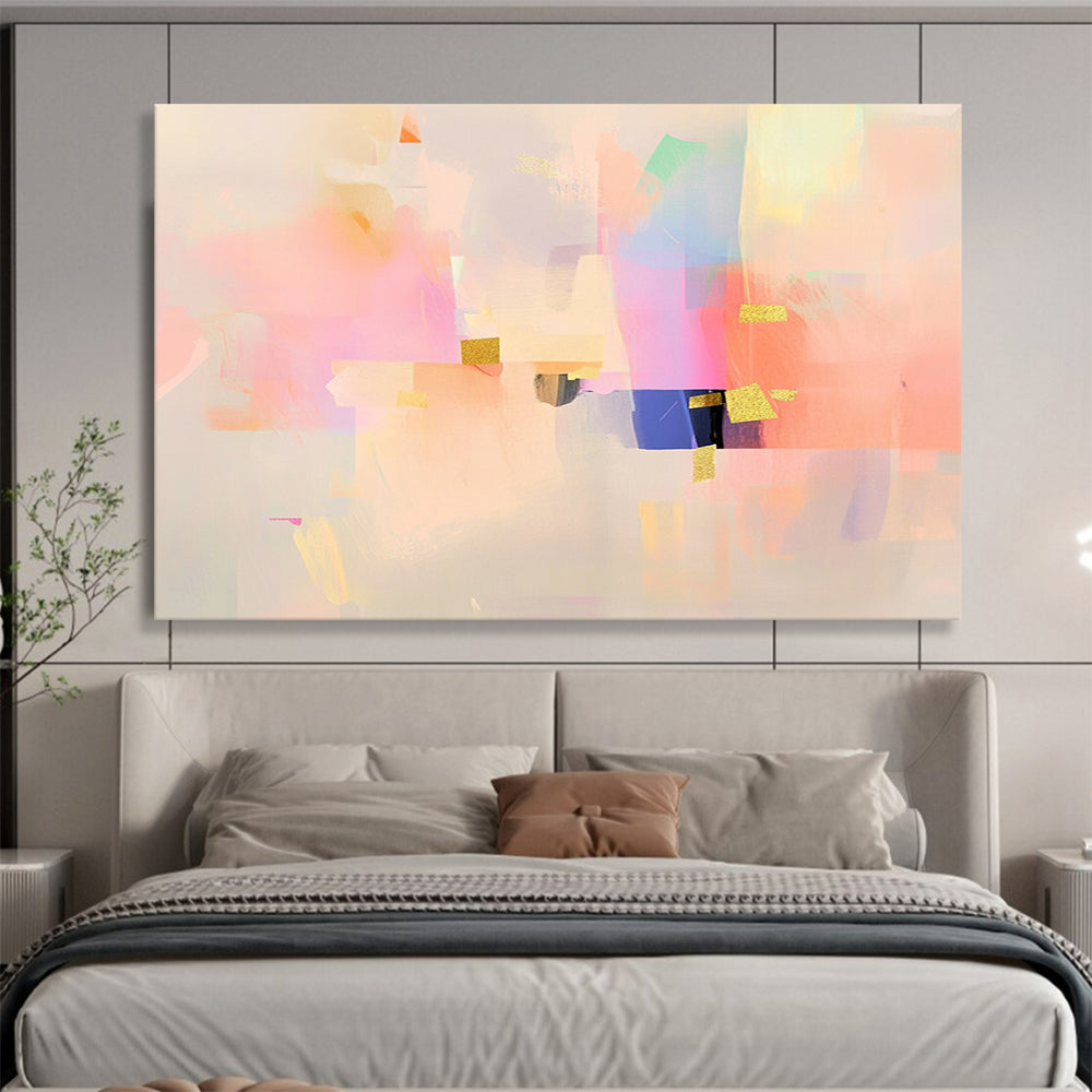 “Pastel Abstract with Gold Accents” - Pastel Palette, Gold Details, Abstract Forms Painting On Canvas HB0867