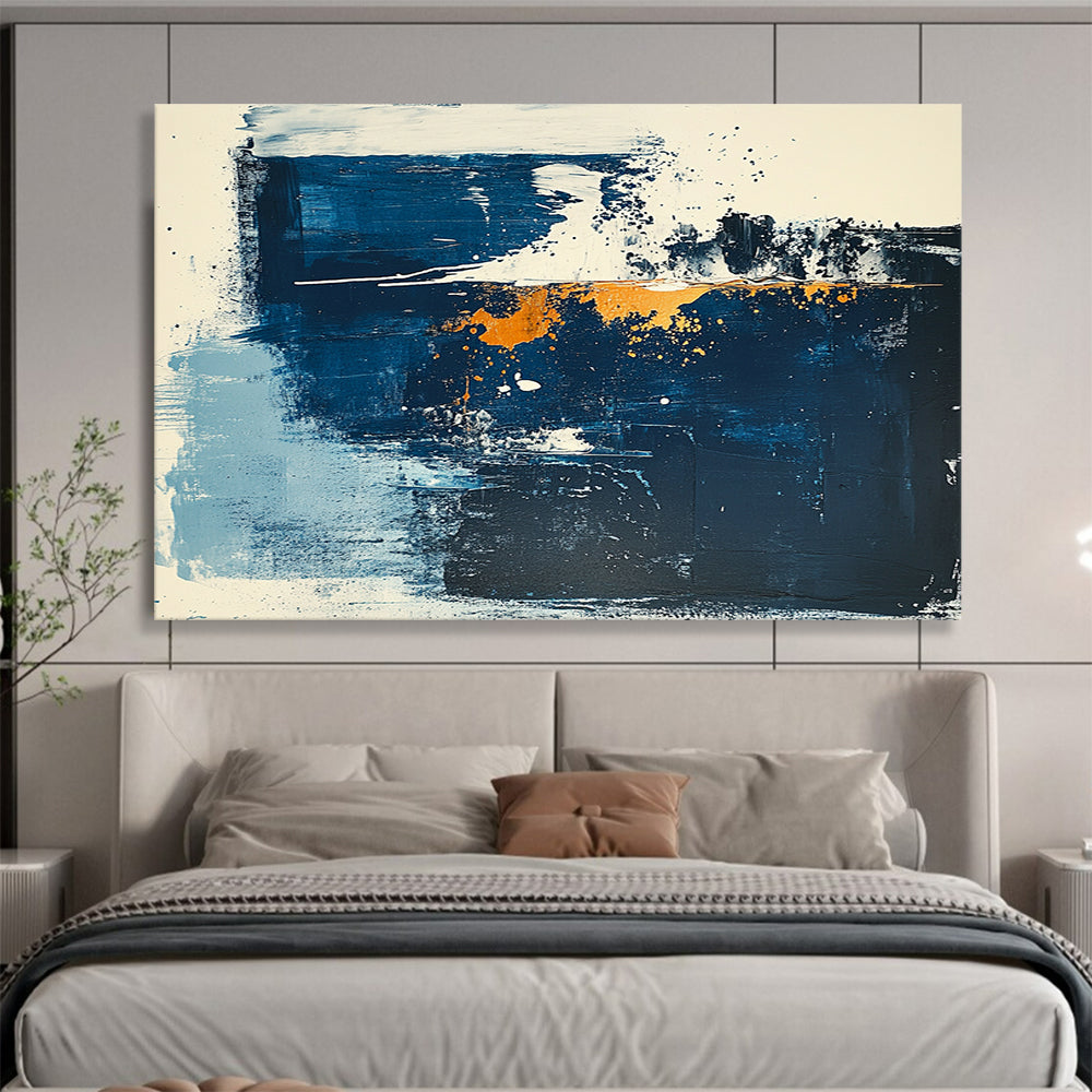 “Blue - White - Gold Abstract Splashes” - Blue, White, Gold, Abstract splashes - Acrylic Painting HB1792