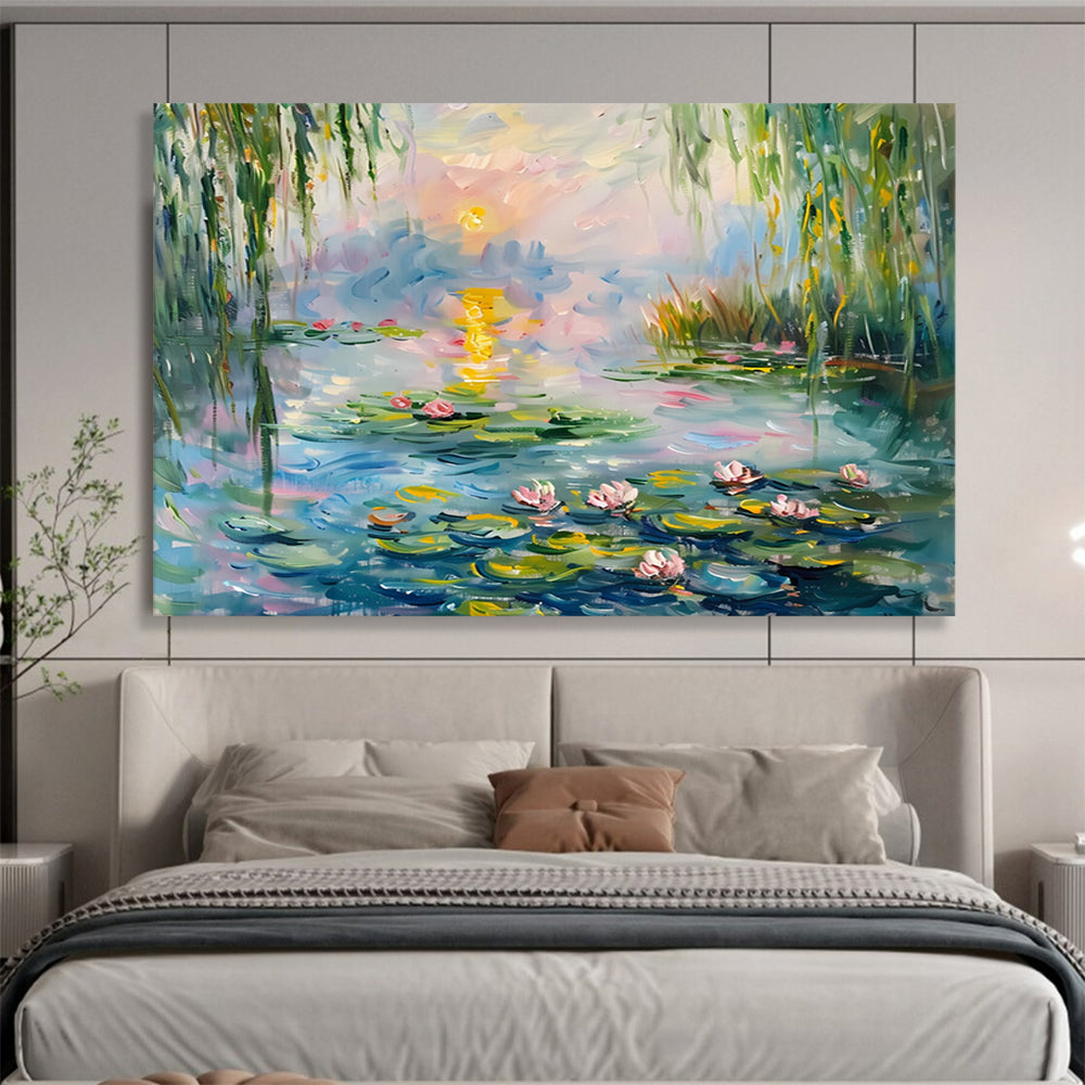 Water Lily Pond at Sunset - Impressionist Living Room or Bedroom Art DLZ194