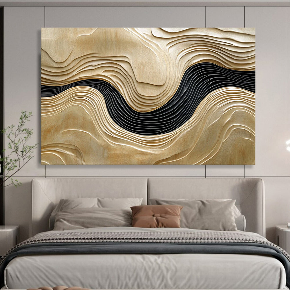 “Wooden Wave Carvings” - Light Wood, Black, 3D Abstract Wave Forms - Wood Art HB1634