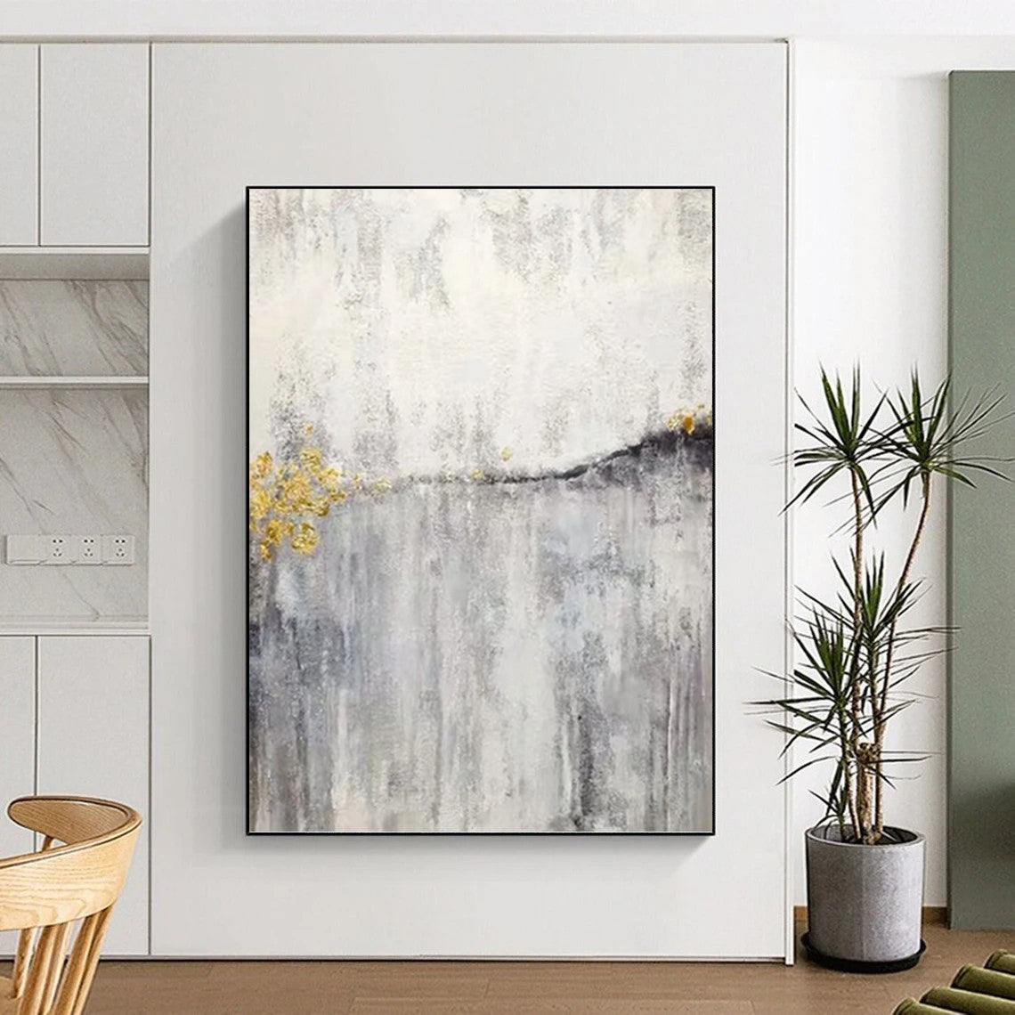 Artfully Curated Hand - Painted Textured Canvas Mural for Hallway & Bar DKH1173