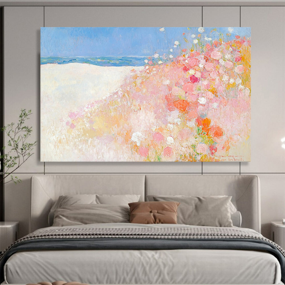 “Seaside Flower Dunes” - Soft pastels, beach blooms, Impressionist Landscape Painting On Canvas HB0573