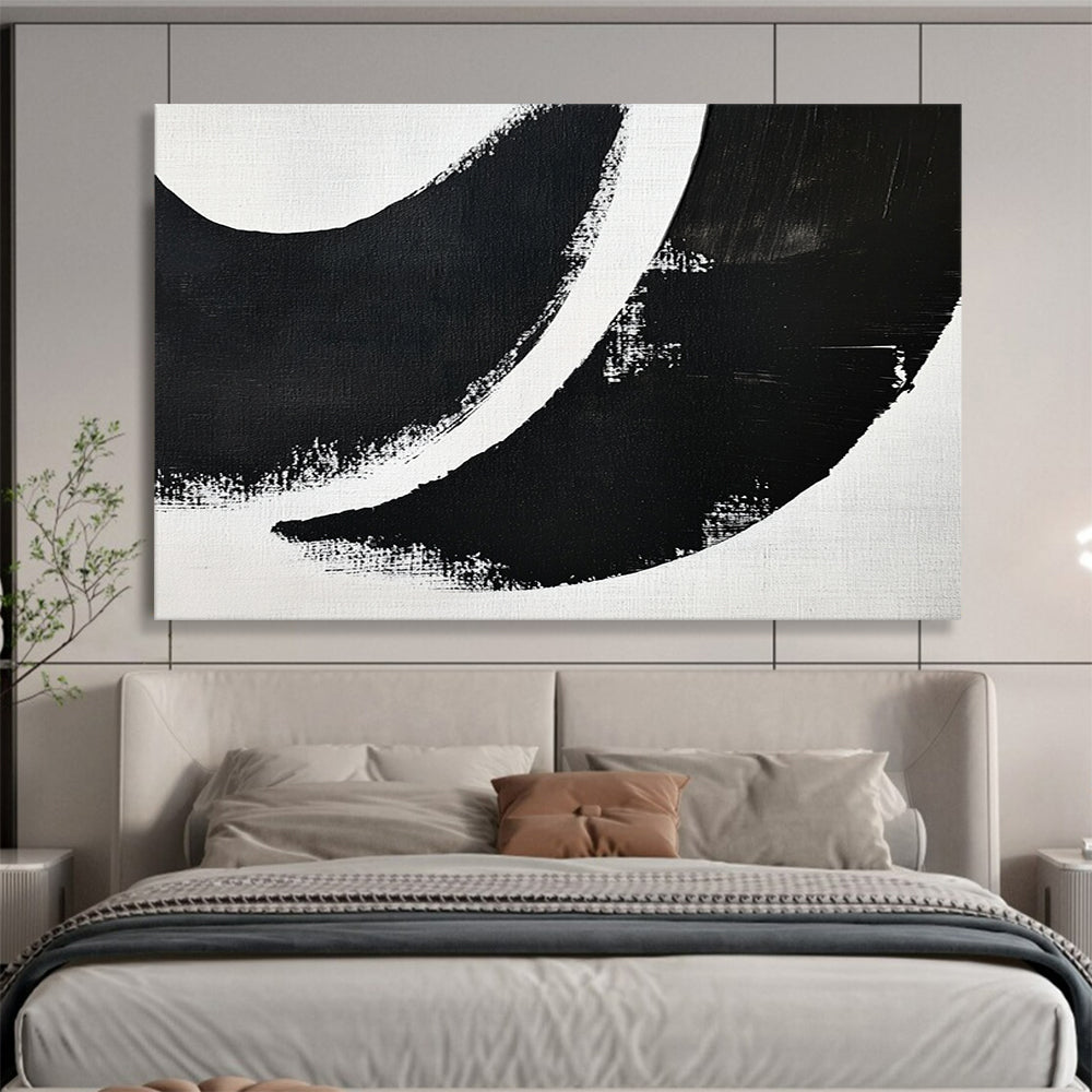 Black and White Curved Abstract Shapes - Graphic Abstract Painting On Canvas HB0493