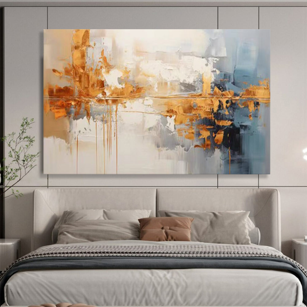 Gold & Blue Abstract Textured Art - Luxe Modern Living Room Focal Point DLZ183