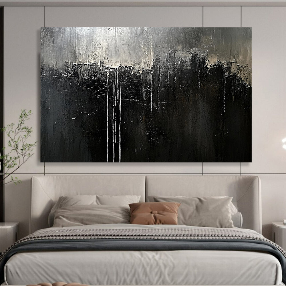 Monochrome Dripping Abstract - Dark Expressionist Painting On Canvas HB0468