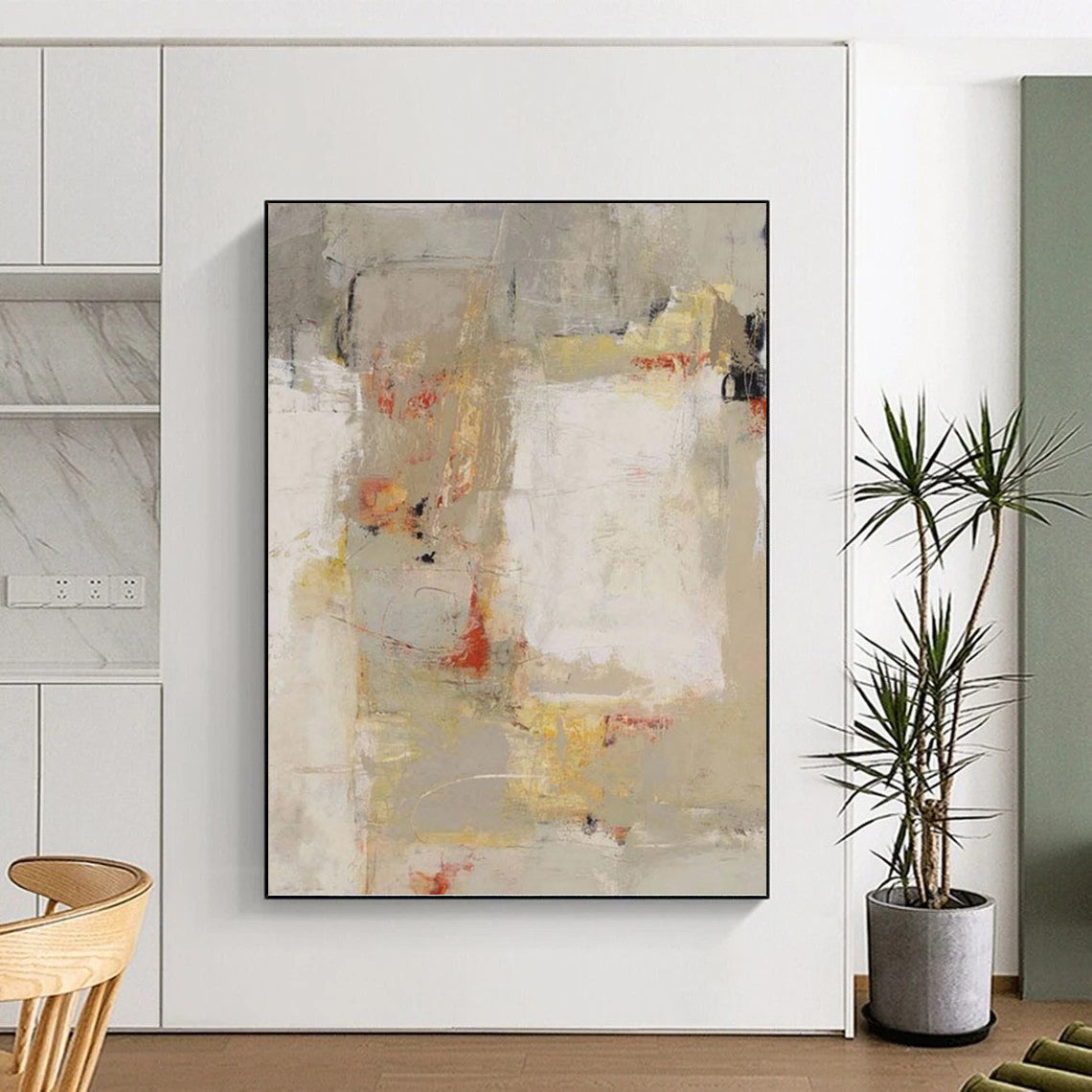 Large - Format Hand - Painted Textured Custom Abstract Painting, for Decorating Dining Room and Office DKH1435