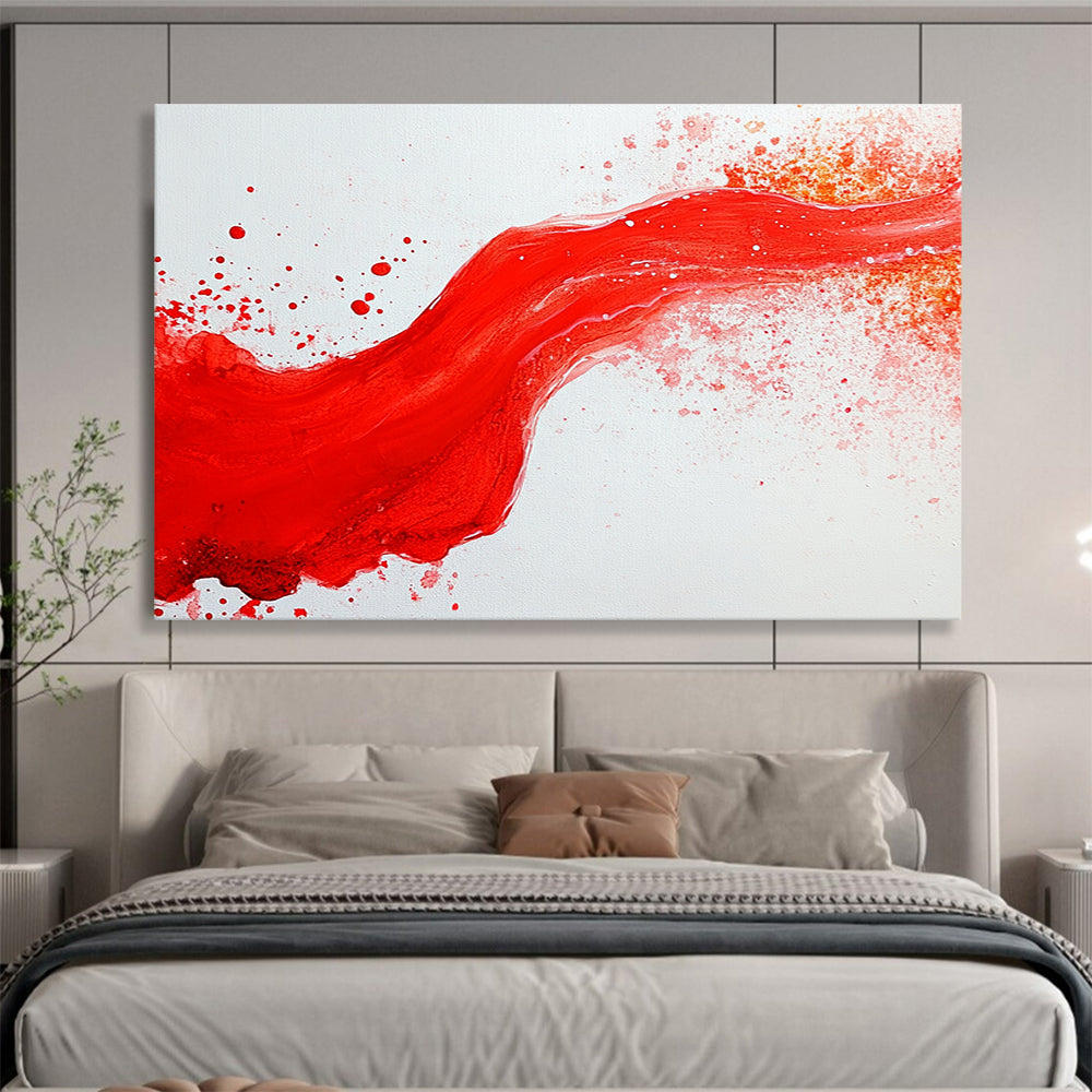 “Red Wave Splash” - Red, White, Abstract Wave Painting On Canvas HB0752