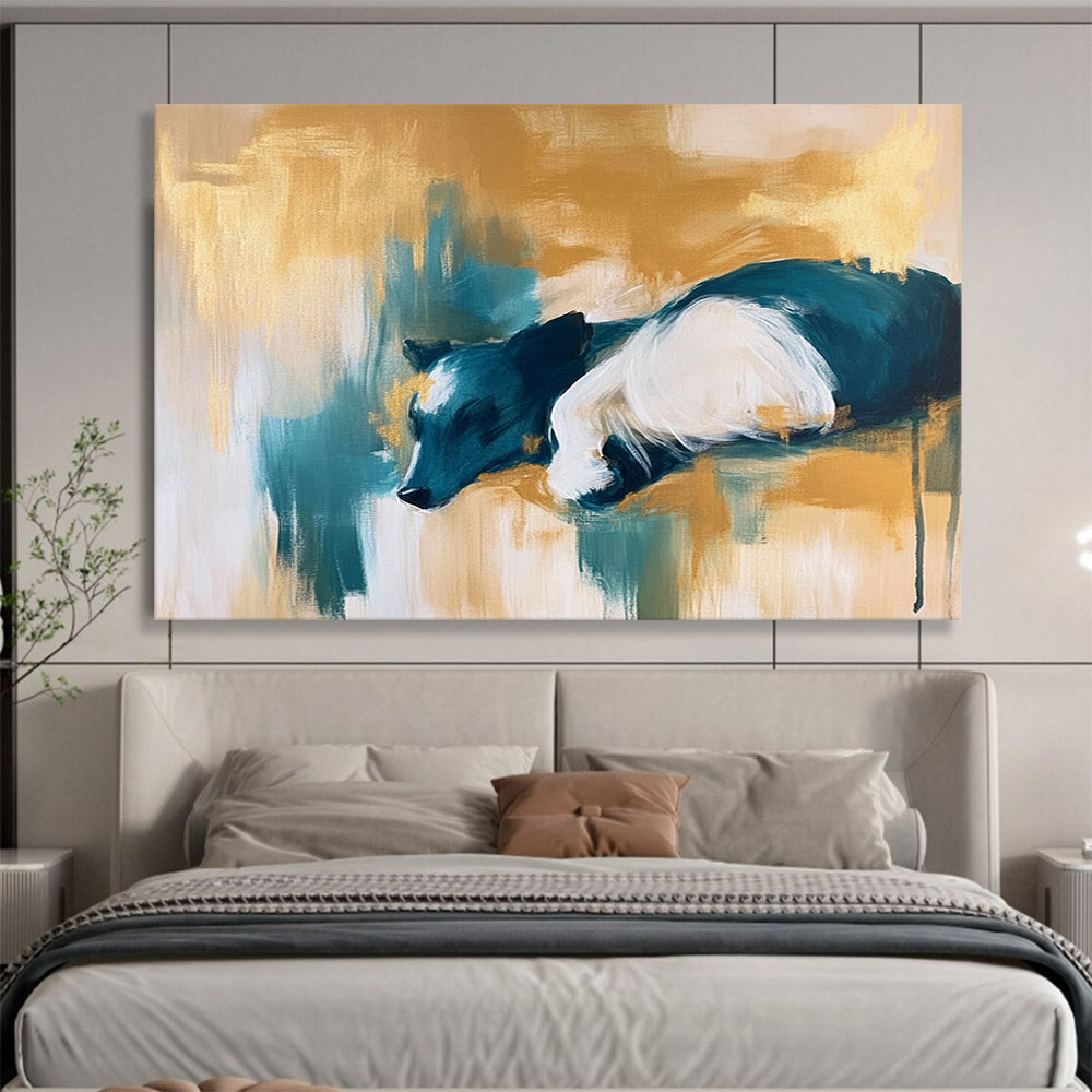 Gold, Teal, and White Dog Portrait - “Dreamy Pup” Painting On Canvas HB1454