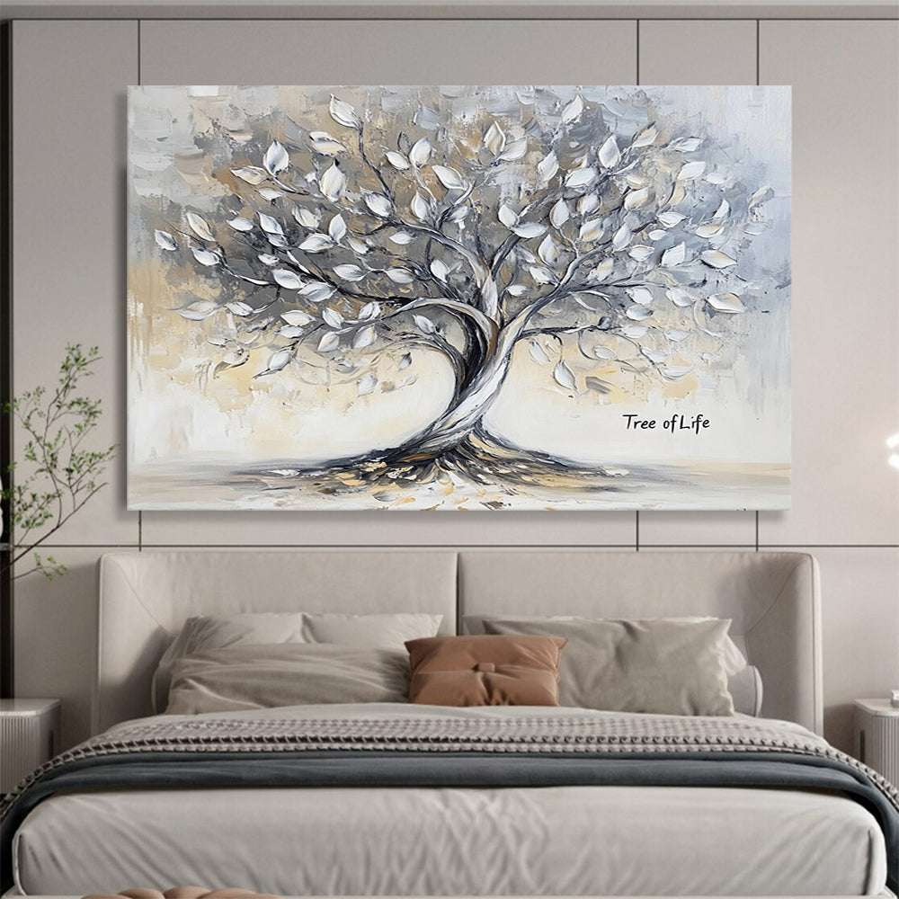 Neutral - Toned Tree of Life - Textured Symbolic Painting On Canvas HB0457