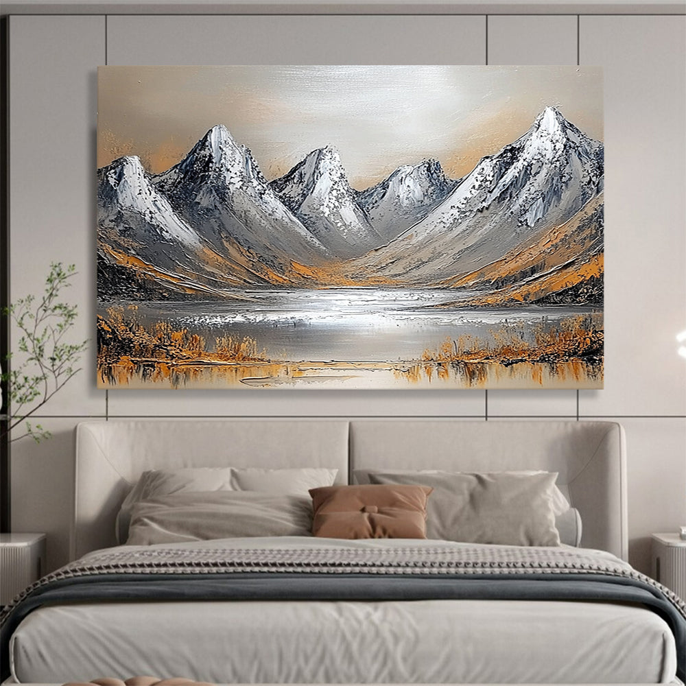 “Textured Mountain Landscape” - Gray, Brown, White, Textured Mountain Scene Painting On Canvas HB0969