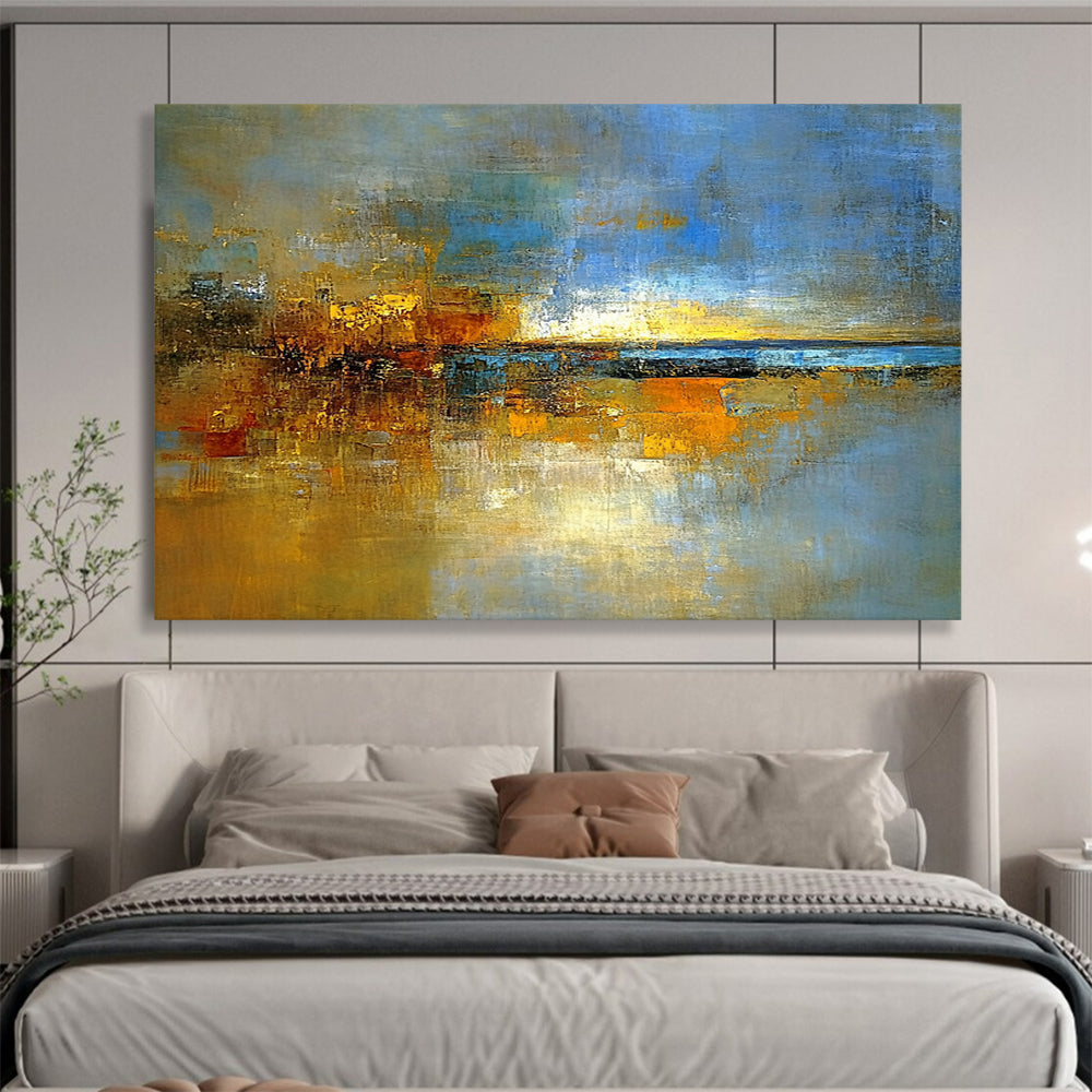 “Golden Abstract Dusk” - Rich Golds, Blues, and Browns, Layered Sunset - Inspired Abstract Painting On Canvas HB0909